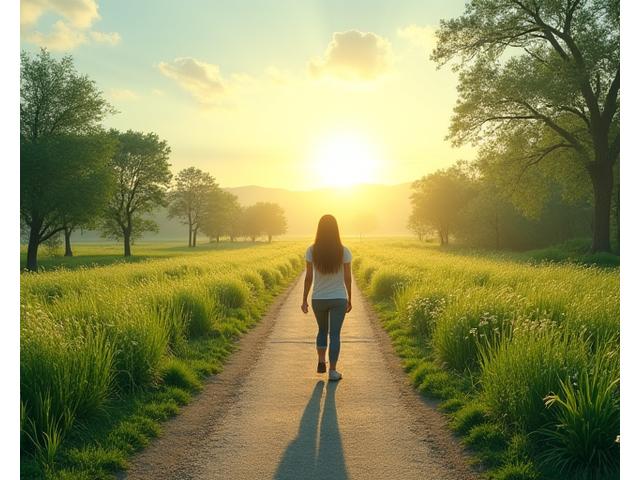 Persona de pie en un camino tranquilo que se extiende hacia el horizonte, simbolizando el viaje de desarrollo personal